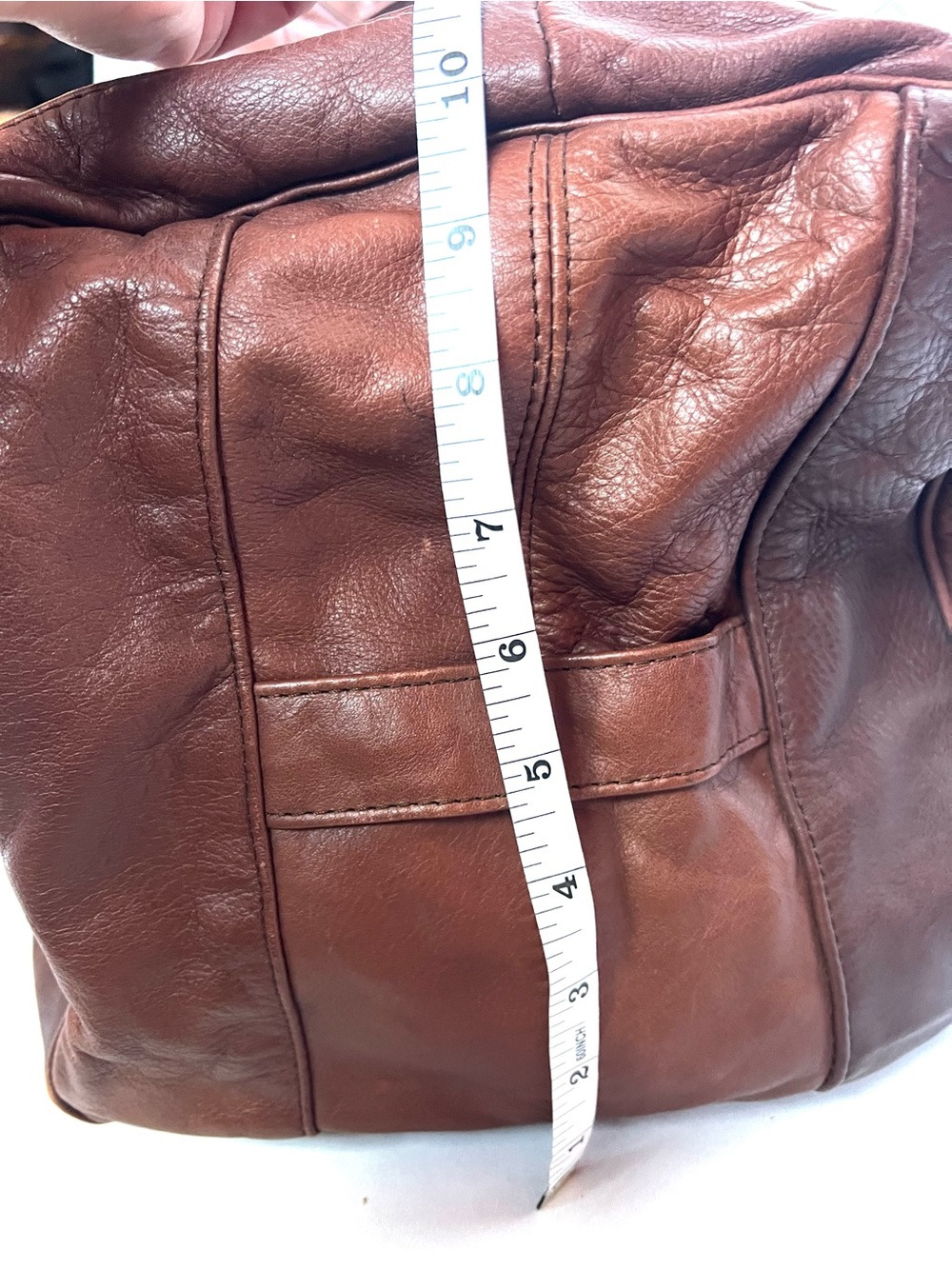 Vintage Carroll Leather Patchwork Duffle Bag Brown Top Grain Leather Weekender - Picture 13 of 13